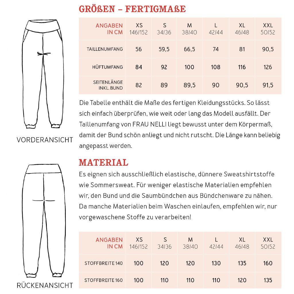 Papierschnittmuster Jogginghose Frau Nelli XS-XXL